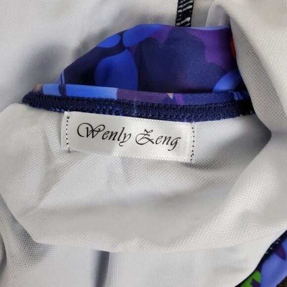 Wenly Zeng Floral Ruched Tankini Two Piece Swimsuit Blue Size Medium - Picture 3 of 8